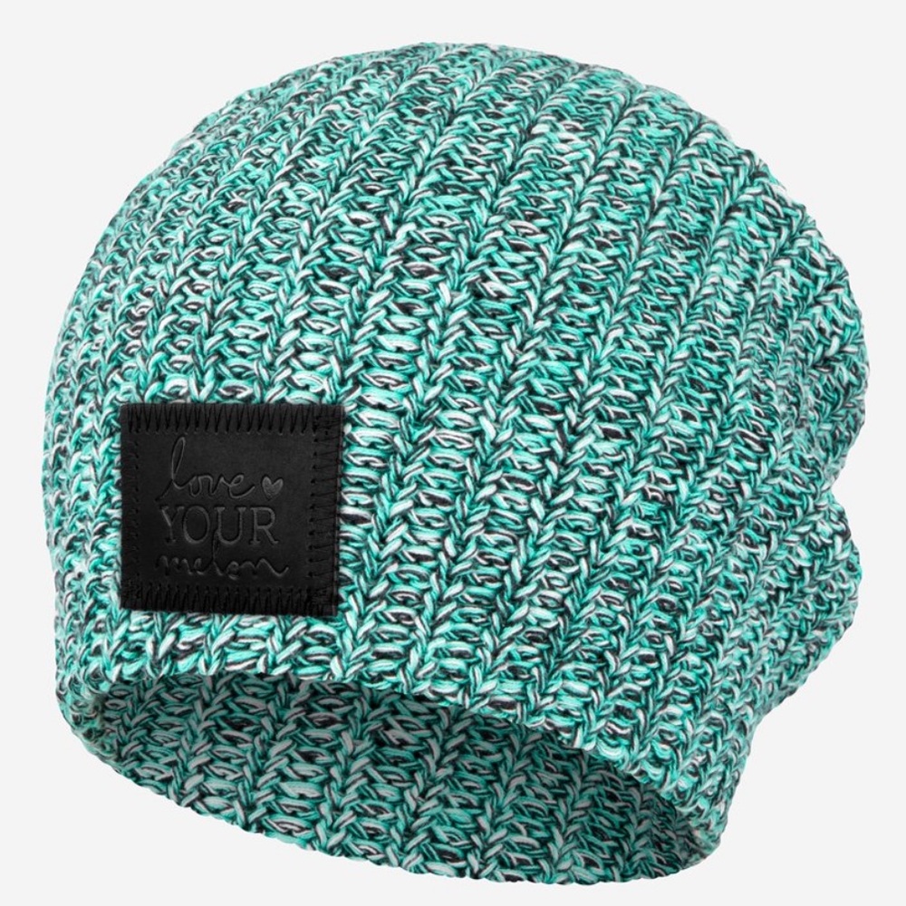 Love your melon teal turquoise beanie black patch